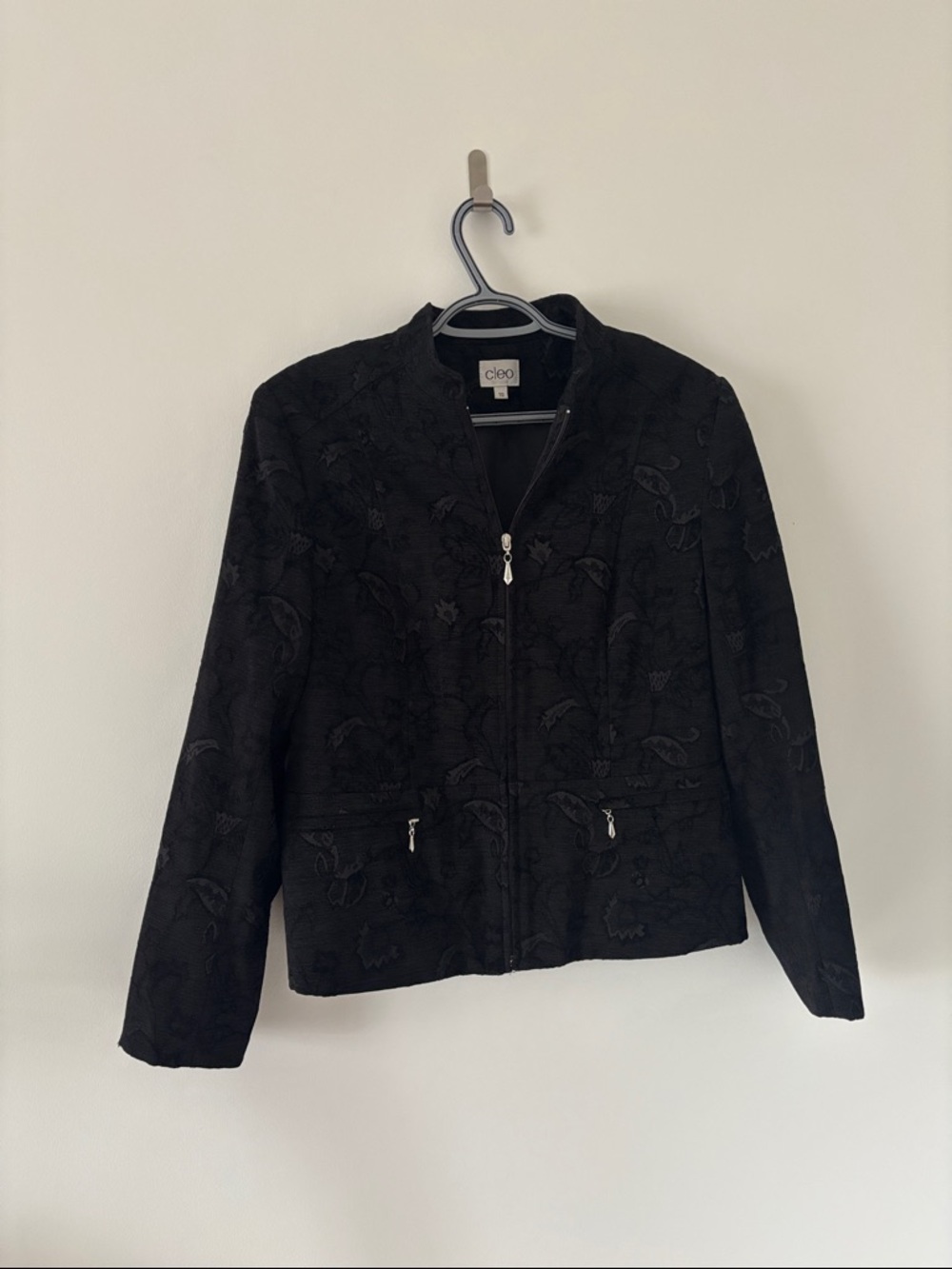cleo Black Floral-Embroidered Zip Jacket